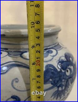 Yuan Dynasty Blue and White Porcelain Dragon Jar Underglaze Cobalt 9.5 H