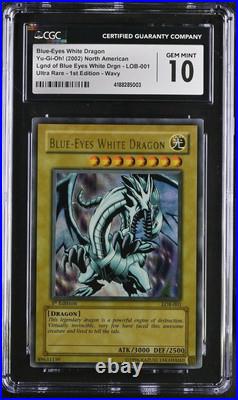 Yugioh 2002 CGC 10 Blue-Eyes White Dragon LOB-001 1st Edition WAVY Ultra R PSA