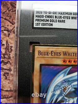 Yugioh 2020 Blue Eyes White Dragon Maximum Gold MAGO-EN001 1st Edition SGC 9 PSA