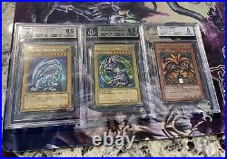 Yugioh Blue-Eyes White Dragon, Dark Magician, Exodia DDS-001, 002, 003 PSA BGS