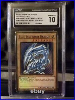 Yugioh Blue Eyes White Dragon Maximum Gold 1st Edition MAGO-EN001 Cgc 10 GM