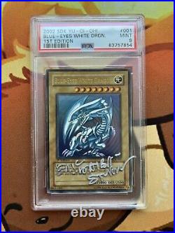Yugioh Blue-Eyes White Dragon SDK-001 1st Edition PSA 9 Signed(Eric Stuart)