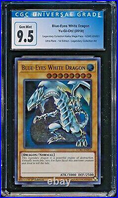Yugioh CGC 9.5 Gem Mint Blue Eyes White Dragon Ultra RARE 1st Edition LCKC-En001