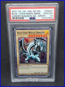 Yugioh PSA 10 GEM MINT Blue-Eyes White Dragon (Green) LDS2-EN001 1st Ultra Rare