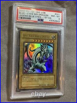 Yugioh PSA 8 Blue Eyes White Dragon LOB-001 1st Edition American English