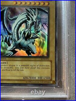 Yugioh PSA 8 Blue Eyes White Dragon LOB-001 1st Edition American English