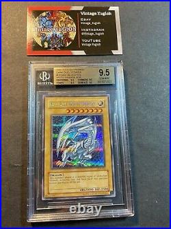 Yugioh QUAD BGS 9.5 Blue-Eyes White Dragon DDS-001 Prismatic Secret Rare